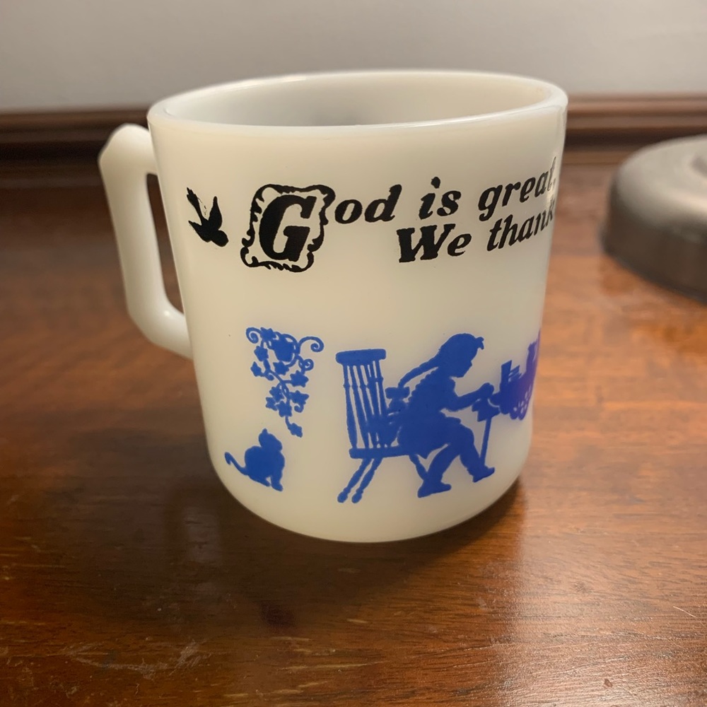 Hazel Atlas God is Great Mug, Vintage Milk Glass